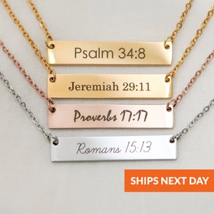 Personalized Bible Verse Necklace Gift for Mom Religious Bar Necklace Customized Gift Christian Necklace Faith Necklace Baptism Gift Easter