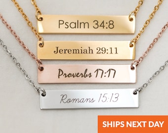 Personalized Bible Verse Necklace Gift for Mom Religious Bar Necklace Customized Gift Christian Necklace Faith Necklace Baptism Gift Easter