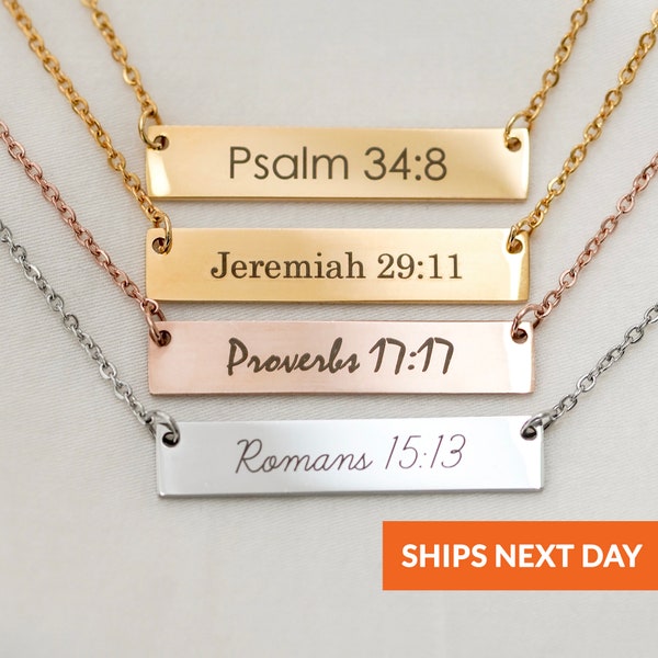 Personalized Bible Verse Necklace Gift for Mom Religious Bar Necklace Customized Gift Christian Necklace Faith Necklace Baptism Gift Easter