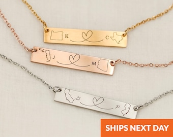 Long Distance Necklace, Location Jewelry, Long Distance Living Apart Necklace State Necklace Any Country California Texas Florida New York