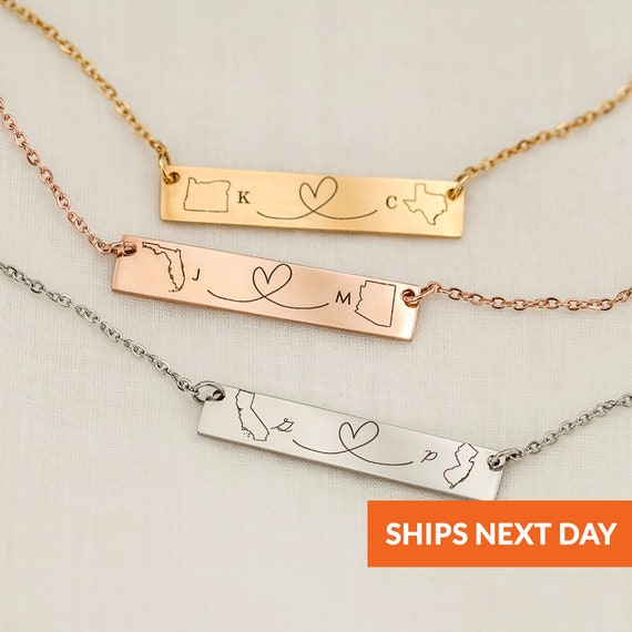 Bar State Necklace Long Distance Relationship Best Friend Gift