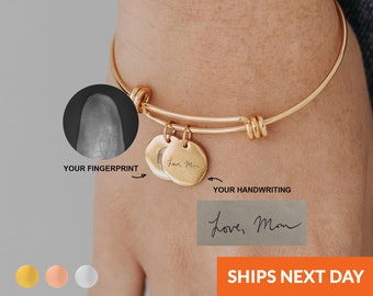 Benutzerdefinierte gravierte Handschrift Armreif Armband Fingerabdruck Schmuck Geburtstagsgeschenk von Tochter personalisierte Sentimental Geschenk Armreif Charme