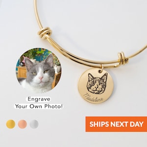 Geopersonalized Personalized Gifts For Pet Lover Cat Bracelet For Women Pet Parent Gift Pet Portrait Bracelet Jewelry Charm Bangle