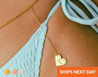 Handmade Heart Body Chain Waist Belly Chain Drop Chain Personalized Minimalist Gold Beachwear Custom Beach Summer Jewelry Name for Women