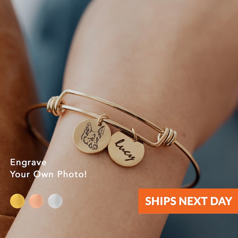 Custom Pet Portrait Dog Bracelet Personalized Gifts Pet Loss of Dog Memorial Gift Mothers Day Gift Handmade Jewelry Bangle Bracelet