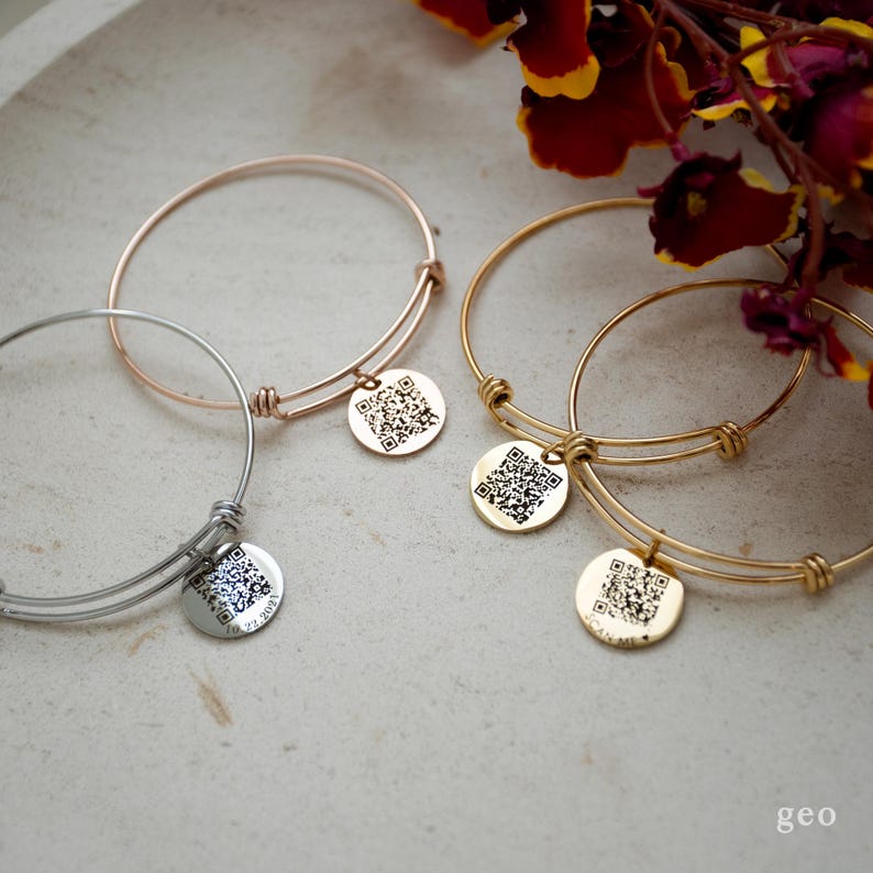 Personalized QR Code Sign Bangle Custom QR Bracelet Bangle Bracelet ...