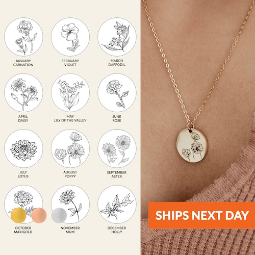 Birth Flower Necklace Personalized Gifts for Women Handmade Jewelry Gift for Her Birthday Charm for New Mom Handmade Jewelry Bridesmaid Gift