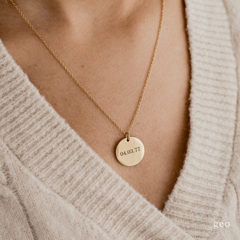 Personalized Engraved Handmade Medallion Pendant Custom Name Engraved Coin Necklace for Women Jewelry Mothers Day Gifts for Mom Initial Disc image 2