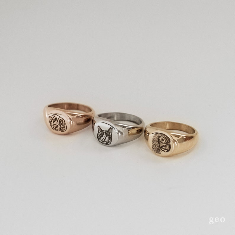 Custom Pet Portrait Ring Personalized Minimalist Rings Etsy