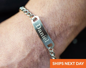 Personalized Bracelet For Men Jewelry Curb Chain Mens Bracelet Handmade Gift Custom Bracelet Father's Day Gift Dad Engraved Jewelry For Dad