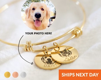 Personalized Pet Gifts Custom Pet Portrait Bracelet Women Pet Jewelry For People Dog Mom Gift Bangle Bracelet With Charms Pet Memorial Gift