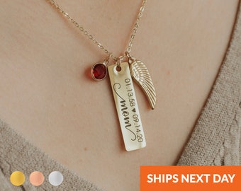 Personalized Monogram Necklaces Birthstone Pendant Mothers Unique Memorial Jewelry Bereavement Gift Loss of a Loved One Wing Necklace