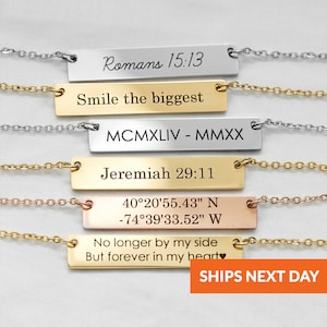Personalized Bar Necklace Custom Coordinates Necklace Name Necklace Gold Bar Necklace Jewelry Gift Geopersonalized Birthday Gift for Mom