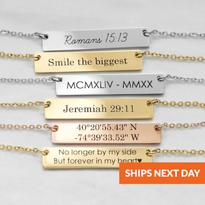 Personalized Bar Necklace Custom Coordinates Necklace Name Necklace Gold Bar Necklace Personalized Jewelry Gift Geopersonalized