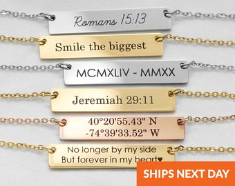 Personalized Bar Necklace Custom Coordinates Necklace Name Necklace Gold Bar Necklace Jewelry Gift Geopersonalized Birthday Gift for Mom