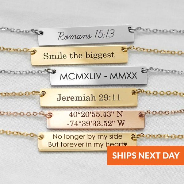 Personalized Bar Necklace Custom Coordinates Necklace Name Necklace Gold Bar Necklace Personalized Jewelry Gift Geopersonalized