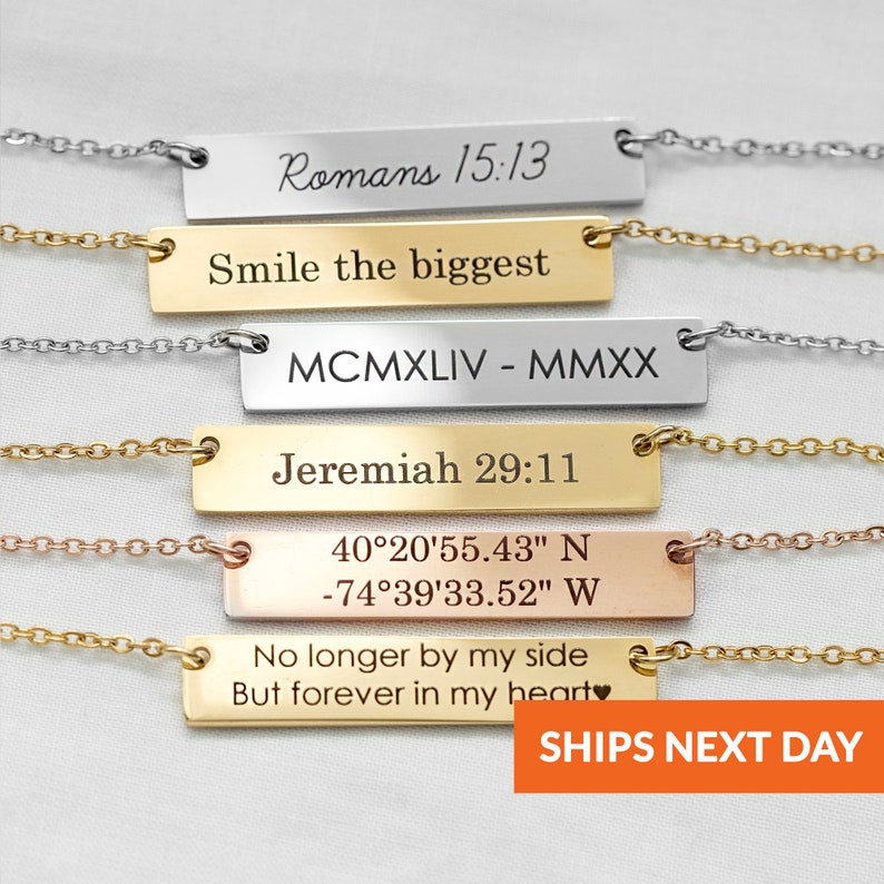 Personalized Bar Necklace Custom Coordinates Necklace Name Necklace Gold Bar Necklace Jewelry Gift Geopersonalized Mothers Day Gifts for Mom image 1