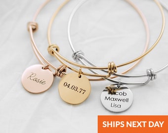 Personalized Bangle Bracelet Gift for Aunts Custom Name Bangle Bracelet Mothers Day Gift for Mom Grandma Gift Step Mom Gift