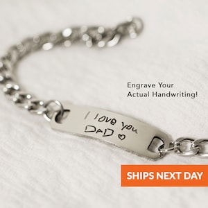 Personalized Handwriting Bracelet Mens Handmade Jewelry Gift For Men From Daughter For Dad Husband Gift From Wife Engraved Chain Bracelet