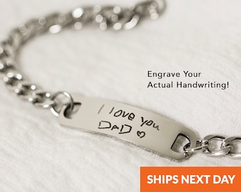 Personalized Handwriting Bracelet Mens Jewelry Gift For Men Dad Husband Male Father's Day Gift Custom Engraved Chain Bracelet Silver Chain