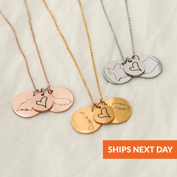 Joyería personalizada, regalo para mejor amigo, collar de amistad a distancia con el nombre del estado, collar con dije de estado, joyería personalizada, regalo de Navidad
