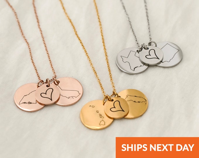 Personalized Jewelry Best Friend Gift Long Distance Friendship State Necklace Name State Charm Necklace Custom Jewelry Gift Mothers Day Gift