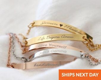 Engraved Bracelet With Name Gifts For Mom Her Personalized Friendship Bracelet Inspirational Best Friend Gift Birthday Gift Minimalist