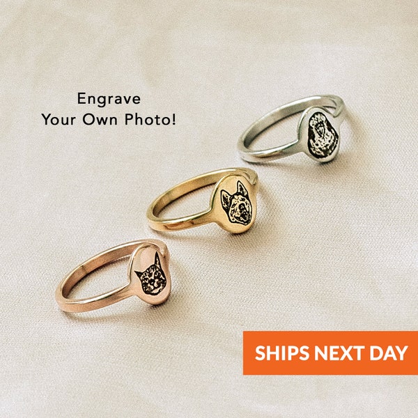Custom Oval Pet Portrait Ring Personalized Gift Dog Mom Ring Gift Custom Pet Portrait Ring Pet Signet Ring for Cat Mom Pet Mother's Day Gift