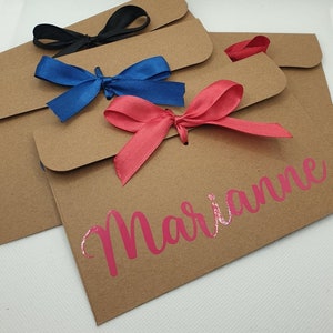 Personalised Envelope with ribbon, Birthday Gift, voucher Envelope, Wedding Money envelope with personalised name