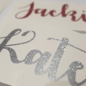 2 x Glitter Personalised Custom name sticker vinyl decal wine glass, water bottle