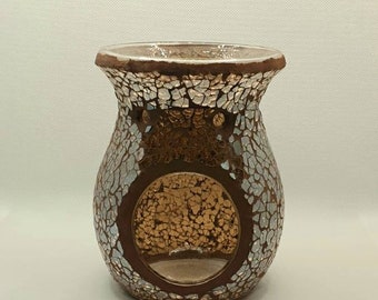 Large Brown Mosaic crackle Wax melt oil burner 14cm