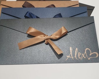 Luxury Personalised money envelope with gemstone name, voucher tickets 22 x 10.8cm