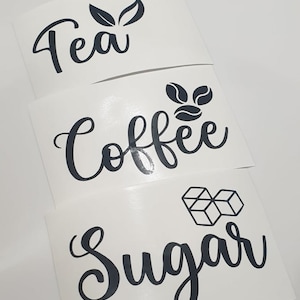 Tea Coffee Sugar Personalised Stickers Vinyl Decal Set of 3 stickers labels