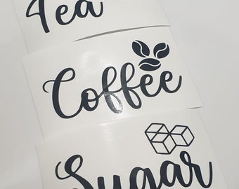 Tea Coffee Sugar Personalised Stickers Vinyl Decal Set of 3 stickers labels