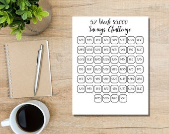 Digital Tracker, 52 Week Savings Challenge Tracker, 5000 Money Challenge, Savings Challenge, Printable Tracker, Weekly Savings, Savings Fund