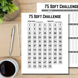 75 Soft Challenge Tracker, 75 Soft Challenge, 75 Day Challenge Printable, Fitness Journal, Self Improvement, Weight loss Journey Health Goal