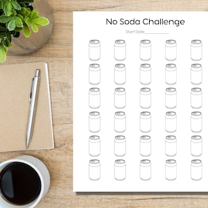 May include: A printable No Soda Challenge tracker with 36 outlined soda cans to color in as you complete the challenge. The tracker has a space to write the start date.