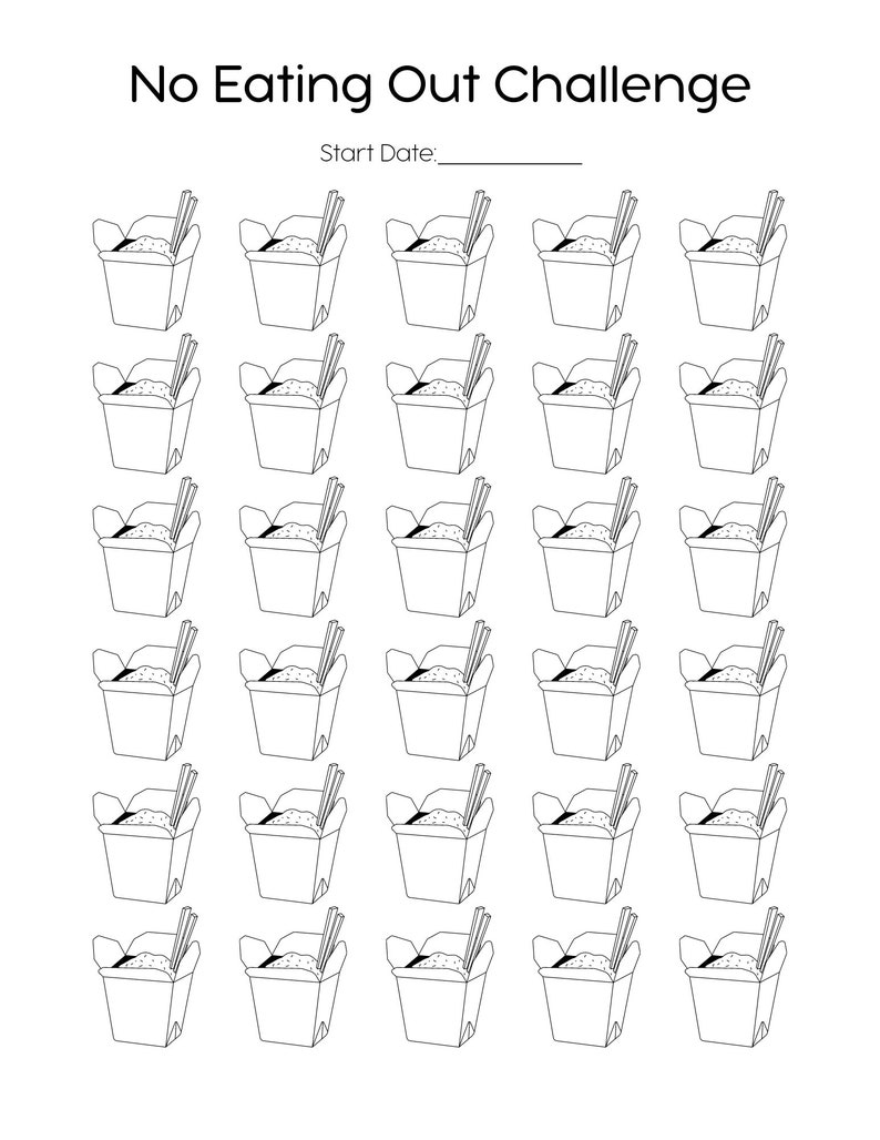 No Eating Out Challenge, 30 Day Habit Tracker, Digital Tracker, Healthy Habits, No Eating Out, 30 Days No Spend Challenge, Digital Download image 2