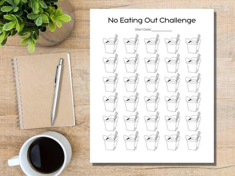 No Eating Out Challenge, 30 Day Habit Tracker, Digital Tracker, Healthy Habits, No Eating Out, 30 Days No Spend Challenge, Digital Download image 1
