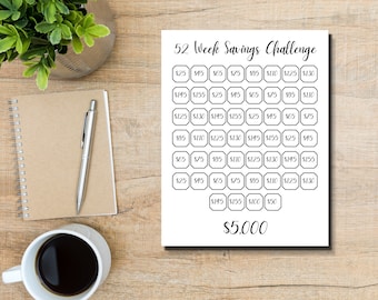 Digital Tracker, 52 Week Savings Challenge Tracker, 5000 Money Challenge, Savings Challenge, Printable Tracker, Weekly Savings, Savings Fund