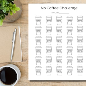 30 Day No Coffee Challenge, Habit Tracker, Digital Tracker, Printable Habit Tracker, Healthy Habits, No Coffee Tracker, Digital Download