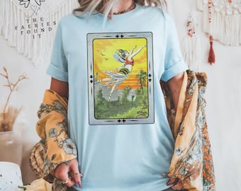 Fairy In Flight Garment-Dyed T-shirt, Fairycore, Cottagecore, Faerie Wear, Vintage Vibe, Wearable Art, 1800's Fantasy Tee, Unique Gift