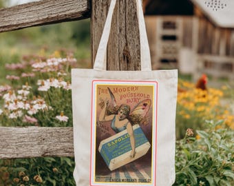 Vintage Fairy Tote Bag, Antique Sapolio Soap Ad, Market Tote, Book Lover Gift, Antique Hunter, Fairy Lover Gift