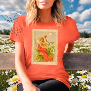 FAIRY T Shirt Daisy Flower Unisex Heavy Cotton Tee Fairy Lover Gift Fairycore Cottagecore Clothing Fae Wear Vintage Wearable Art