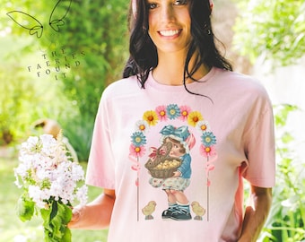 Cute Chick T-Shirt Spring Flowers & Chicks Tee Gift for Easter Sweet Fun Retro Design Top Cottagecore Tee Gift For Vintage Fashionista