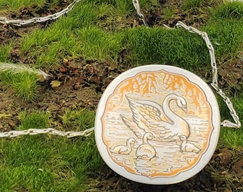Vintage Reed & Barton Damascene Swan Brooch – Mother and Cygnets Pendant Necklace
