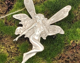FAIRY Brooch Pendant Classic Art Nouveau Aesthetic Fine H Pewter Intricate Winged Nymph Fairycore Pin Pendant