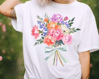Flower Bouquet T Shirt Gift For Her Spring Summer Birthday Gift For Fashionista Garden Lover Top Coquette Comfort Colors Beach Cover Up Tee