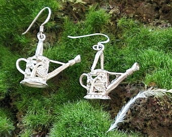 Loveliest Watering Can Earrings Silver Dangle Drop Made In England 1990's Garden Lover Gift Faerie Found Treasure For Your Pleasure