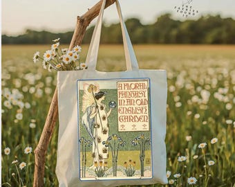 Fairy Tote Bag 'A Floral Fantasy In An Old English Garden' Art Nouveau Vintage Floral Illustration